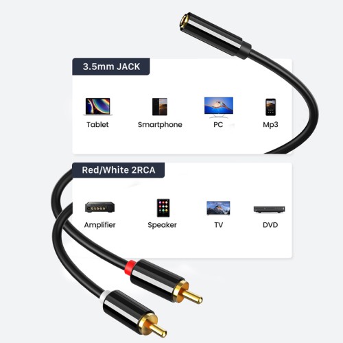 CABLETIME CABLETIME καλώδιο ήχου 3.5mm σε 2x RCA CT-H12G, 20cm, μαύρο