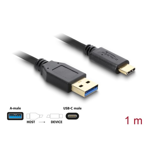 DELOCK DELOCK USB Καλώδιο από USB 3.1 Type-A σε USB Type-C, Black, 1m