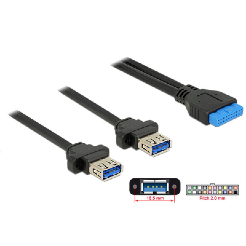 DELOCK DELOCK καλώδιο USB 3.0 19 pin header (F) σε 2x USB 3.0 (F) 85244, 80cm