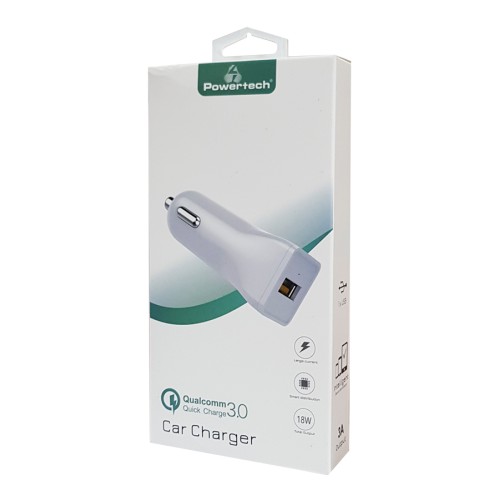 Powertech POWERTECH φορτιστής αυτοκινήτου PT-711, USB, 18W, 3A, QC 3.0, λευκός