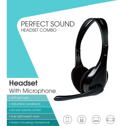 Powertech POWERTECH Headphones με μικρόφωνο PT-734 105dB, 40mm, 3.5mm, 1.8m, μαύρο