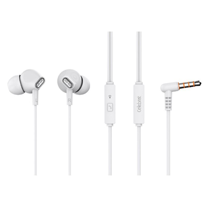 CELEBRAT CELEBRAT earphones με μικρόφωνο G21, 3.5mm σύνδεση, Φ12mm, 1.2m, λευκά