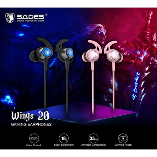 SADES SADES gaming earphones Wings 20 με μικρόφωνο, 3.5mm, Φ12mm, 1.2m, ροζ