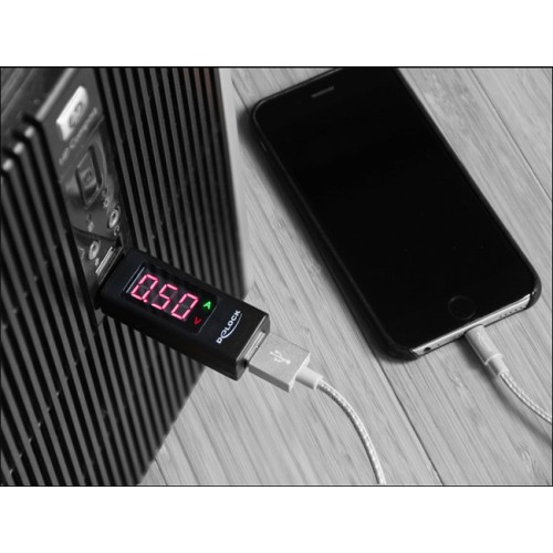 DELOCK DELOCK αντάπτορας USB 65569 με οθόνη ένδειξης V/A, έως 5V/4A, μαύρος
