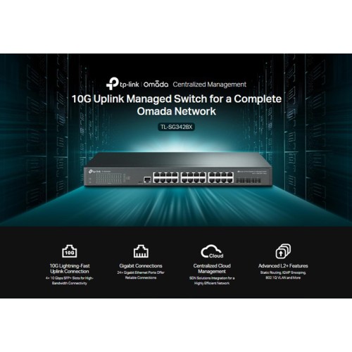 TP-Link TP-LINK L2+ Managed Switch TL-SG3428X, 24-Port Gigabit, 4x SFP+, Ver.1.4