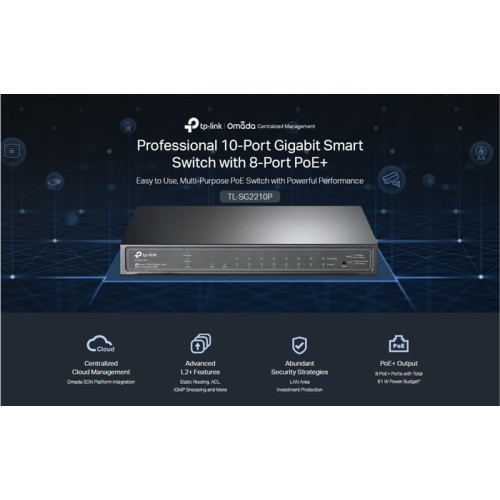 TP-Link TP-LINK JetStream switch TL-SG2210P, 10-Port Gigabit, 8x PoE+, Ver. 5.0