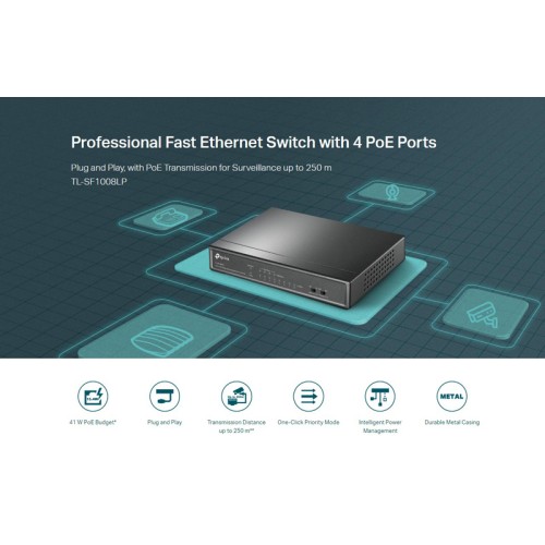 TP-Link TP-LINK desktop switch TL-SF1008LP, 8-Port 10/100Mbps, 4x PoE, Ver. 2.0
