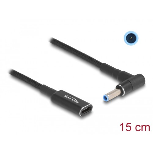 DELOCK DELOCK καλώδιο τροφοδοσίας 60031, USB-C σε HP 4.5x3.0mm, 15cm, μαύρο