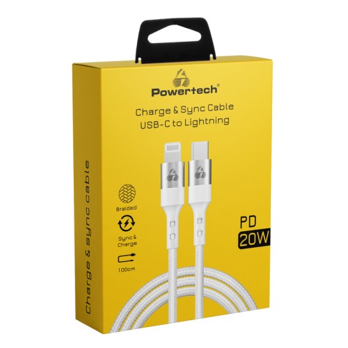 Powertech POWERTECH καλώδιο USB-C σε Lightning PTR-0127, PD 20W, copper, 1m, λευκό