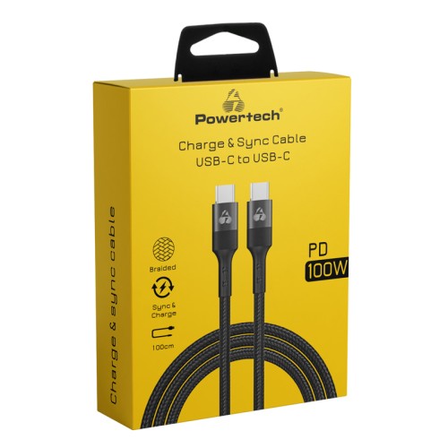 Powertech POWERTECH καλώδιο USB-C PTR-0132, PD 100W, copper, 1m, μαύρο