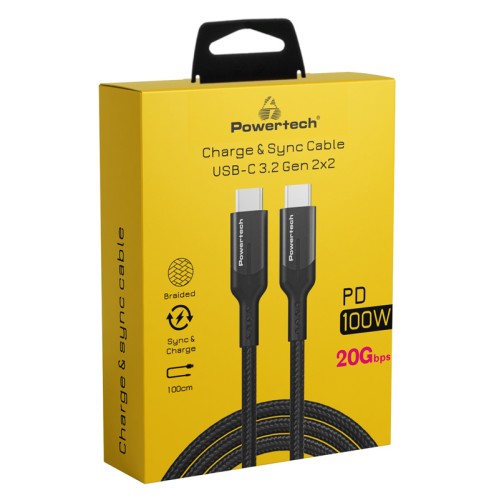 Powertech POWERTECH καλώδιο USB-C PTR-0136, PD 100W, 20Gbps, copper, 1m, μαύρο