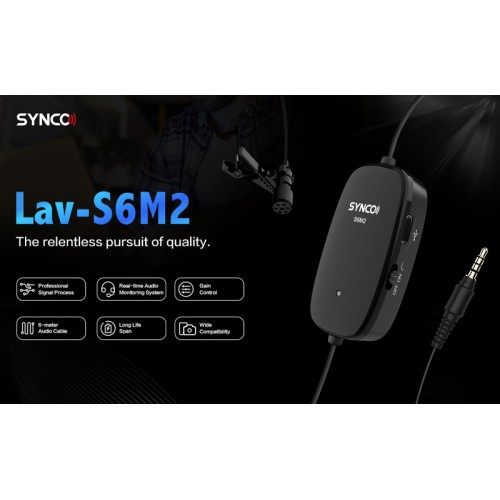 SYNCO SYNCO μικρόφωνο Lav-S6M2, clip-on, omnidirectional, 3.5mm, 400mAh, μαύρο