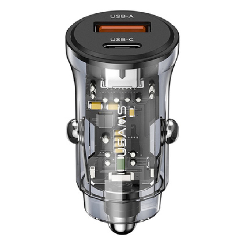 USAMS USAMS φορτιστής αυτοκινήτου US-CC164, USB & USB-C, 30W, μαύρος
