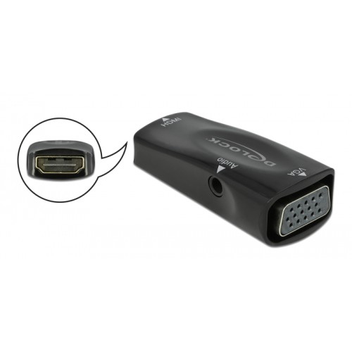 DELOCK DELOCK αντάπτορας HDMI σε VGA 66560, με audio, 1080p/60Hz, μαύρος