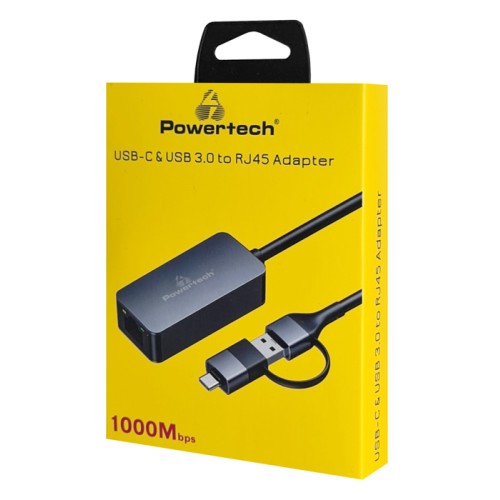 Powertech POWERTECH αντάπτορας δικτύου PTR-0149, USB & USB-C, 1000 Mbps, γκρι