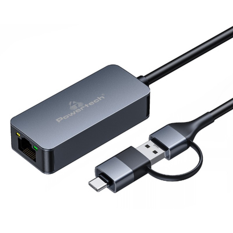 Powertech POWERTECH αντάπτορας δικτύου PTR-0149, USB & USB-C, 1000 Mbps, γκρι