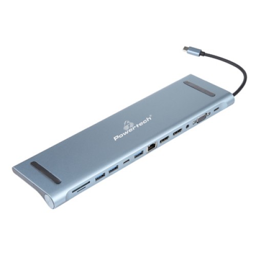 Powertech POWERTECH docking station BYL-2003U2, 12 θυρών, βάση laptop, USB-C, γκρι