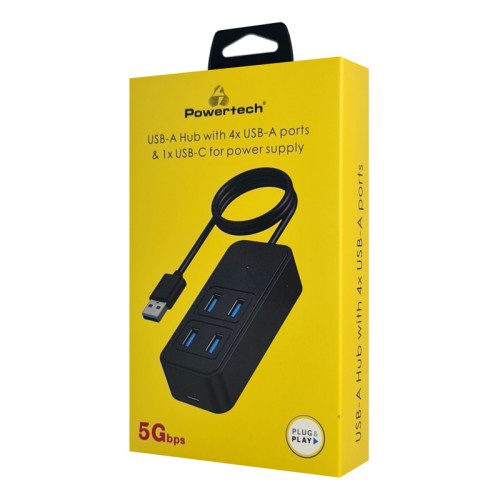 Powertech POWERTECH USB 3.2 hub PTR-0157, 4x θυρών, 5Gbps, USB σύνδεση, 1m, μαύρο