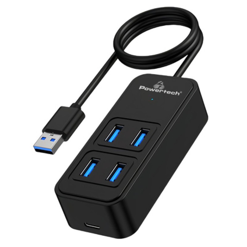 Powertech POWERTECH USB 3.2 hub PTR-0157, 4x θυρών, 5Gbps, USB σύνδεση, 1m, μαύρο