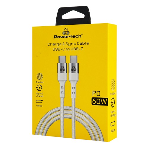 Powertech POWERTECH καλώδιο USB-C σε USB-C PTR-0167, PD 60W, copper, 1m, λευκό