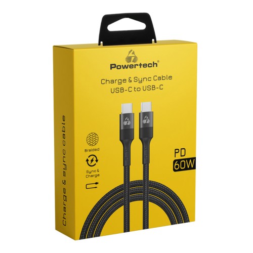 Powertech POWERTECH καλώδιο USB-C σε USB-C PTR-0168, PD 60W, copper, 1.5m, μαύρο