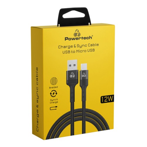 Powertech POWERTECH καλώδιο micro USB σε USB PTR-0170, 12W 2.4A, copper, 1.5m, μαύρο