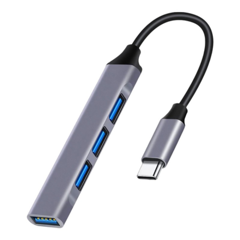 Powertech POWERTECH USB hub PT-1113, 4x θυρών, 5Gbps, USB-C σύνδεση, γκρι