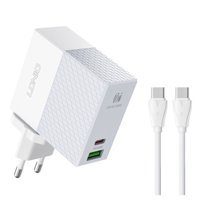 LDNIO LDNIO φορτιστής τοίχου A2620C με καλώδιο, USB & USB-C, 65W PD, λευκός