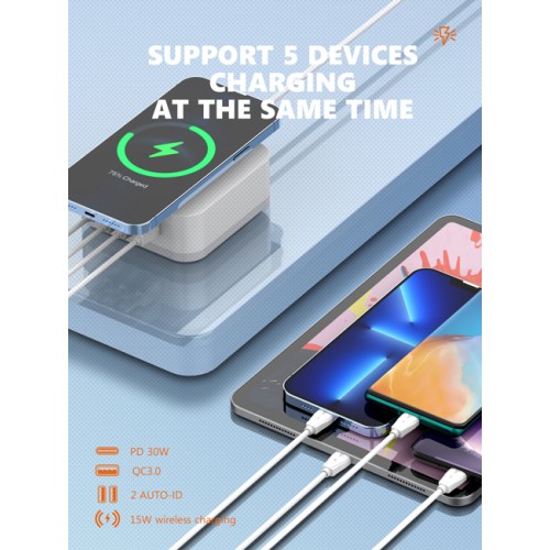 LDNIO LDNIO σταθμός φόρτισης AW004, USB-C/3x USB/wireless, 32W, PD/QC, λευκός