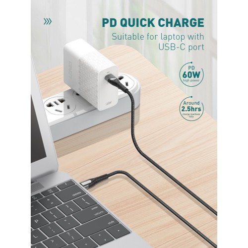 LDNIO LDNIO καλώδιο USB-C σε USB-C LC101, 65W PD, 1m, γκρι