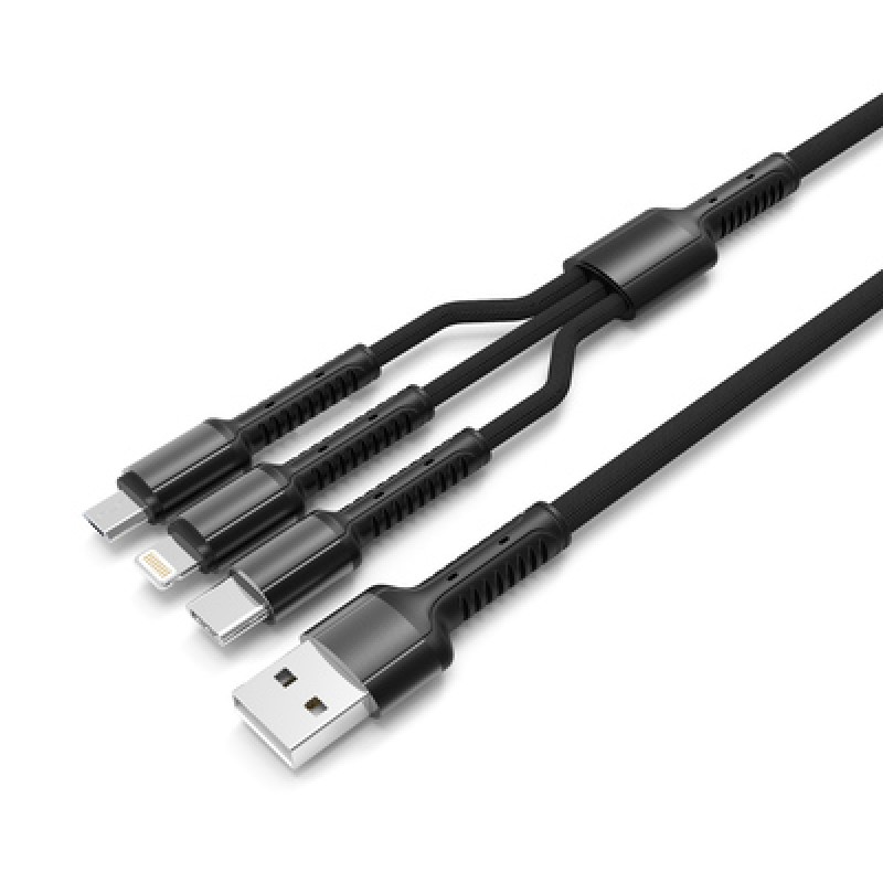 LDNIO LDNIO καλώδιο USB σε USB-C/Lightning/Micro USB LC93, 3.4A, 1.2m, γκρι