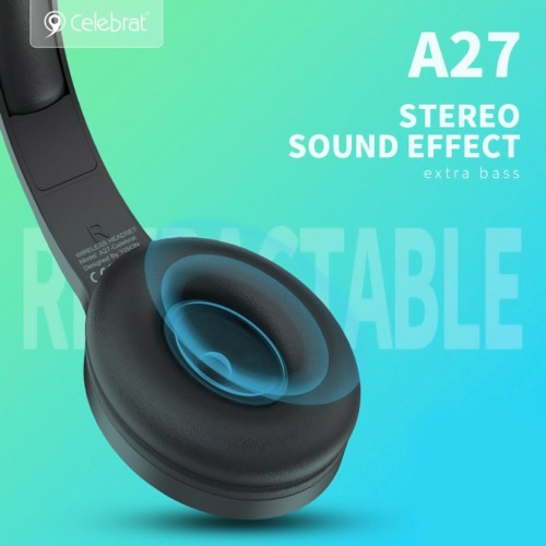 CELEBRAT CELEBRAT headphones A27, wireless & wired, Bluetooth 5.3, Φ40mm, μαύρα