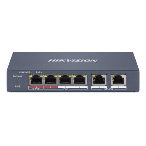 Hikvision HIKVISION Managed switch DS-3E1106HP-EI, 4x PoE & 2x RJ45 ports, 100Mbps