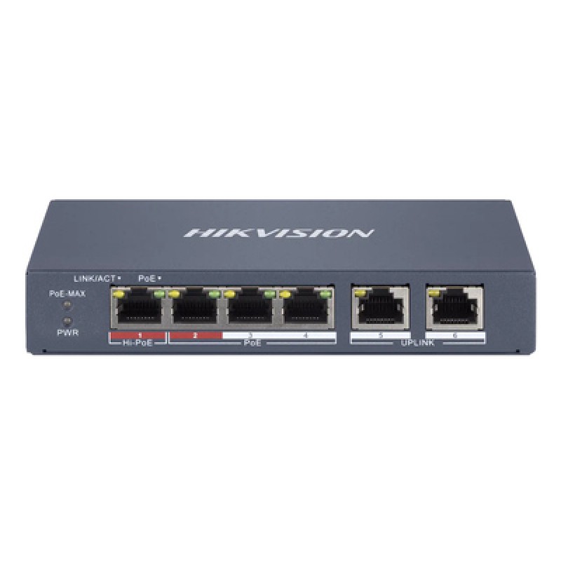 Hikvision HIKVISION Managed switch DS-3E1106HP-EI, 4x PoE & 2x RJ45 ports, 100Mbps