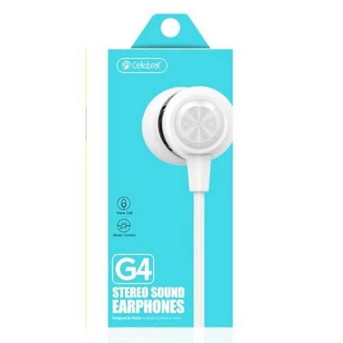 CELEBRAT CELEBRAT earphones με μικρόφωνο G4, 3.5mm σύνδεση, Φ10mm, 1.2m, λευκό