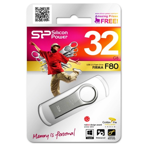 SILICON POWER SILICON POWER USB Flash Drive Firma F80, 32GB, USB 2.0, ασημί