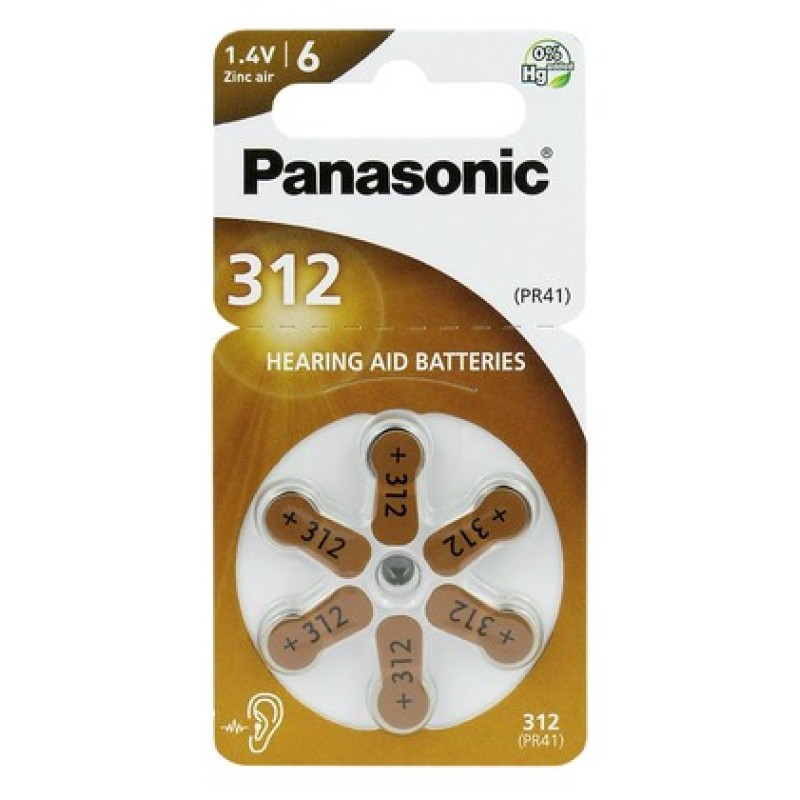 Panasonic PANASONIC μπαταρίες ακουστικών βαρηκοΐας PR312, mercury free, 1.4V, 6τμχ