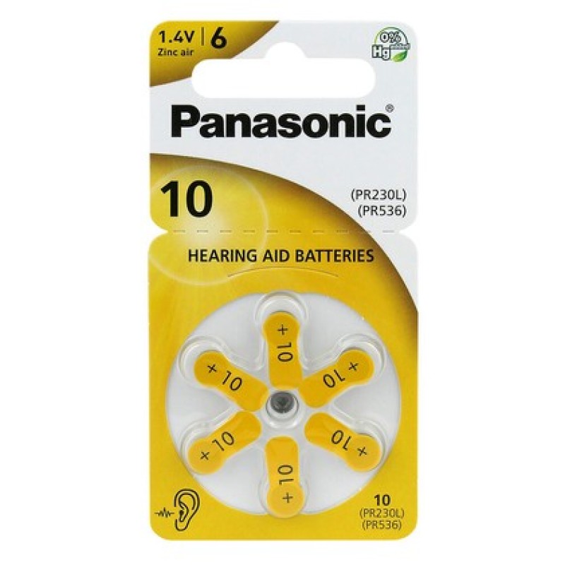 Panasonic PANASONIC μπαταρίες ακουστικών βαρηκοΐας PR10, mercury free, 1.4V, 6τμχ