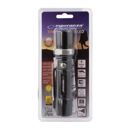 Esperanza ESPERANZA Φακός Sirius EOT003, Cree Q5 LED, 5W, 250 lumens, μαύρος