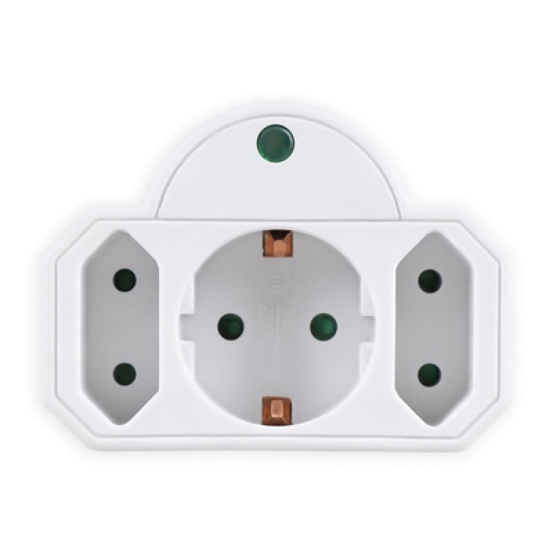 Powertech POWERTECH αντάπτορας ρεύματος PT-816 με προστασία υπέρτασης, 1x schuko, 2x euro, 16A, λευκός