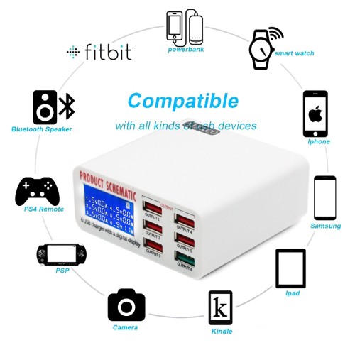UNBRANDED USB φορτιστής 6 θέσεων με LCD monitor BST-U3, 5V 8A, 40W