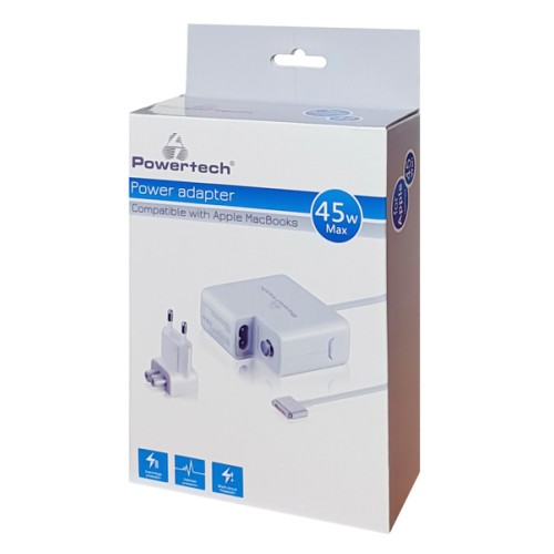 Powertech POWERTECH τροφοδοτικό laptop PT-836 για Apple Macbooks, 45W, λευκό