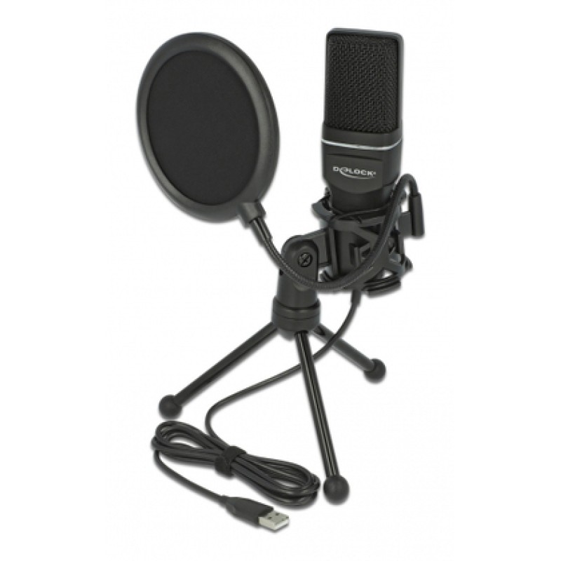 DELOCK DELOCK Mικρόφωνο studio με pop φίλτρο & αντιανέμιο 66331, πυκνωτικό, USB