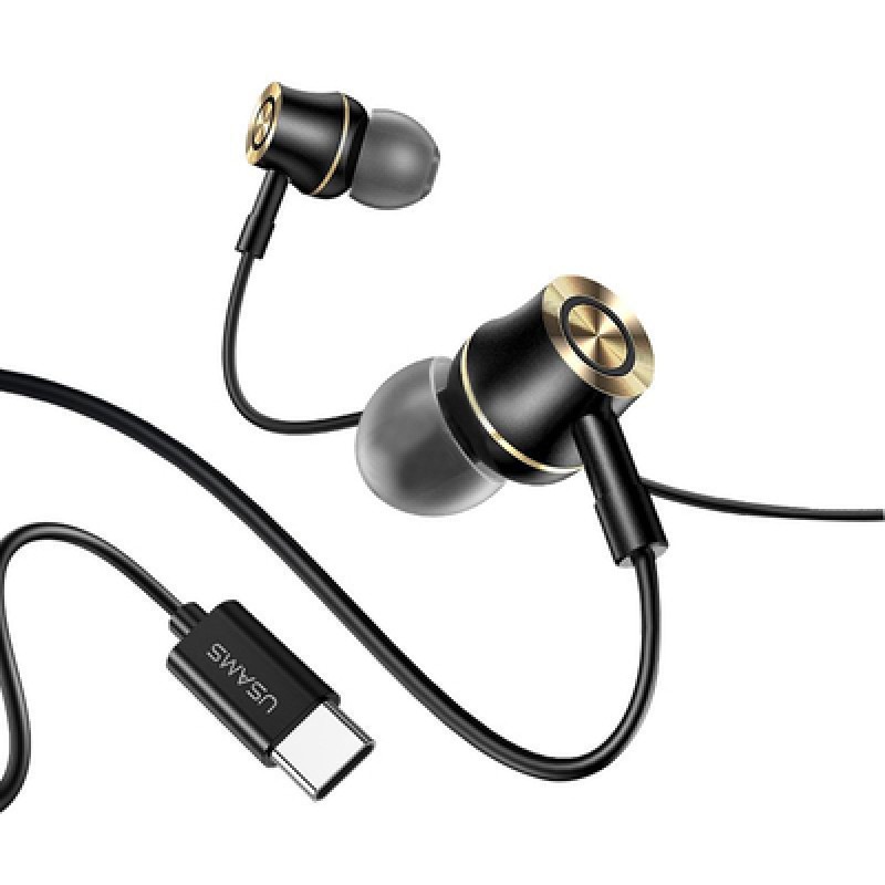 USAMS USAMS earphones με μικρόφωνο US-SJ482, USB-C σύνδεση, Φ10mm, 1.2m, μαύρα