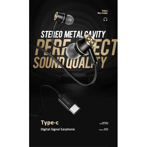 USAMS USAMS earphones με μικρόφωνο US-SJ482, USB-C, Φ10mm, 1.2m, πράσινα