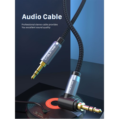 CABLETIME CABLETIME καλώδιο ήχου 3.5mm CT-P11RGN, γωνιακό, AUX, 1.8m, μαύρο