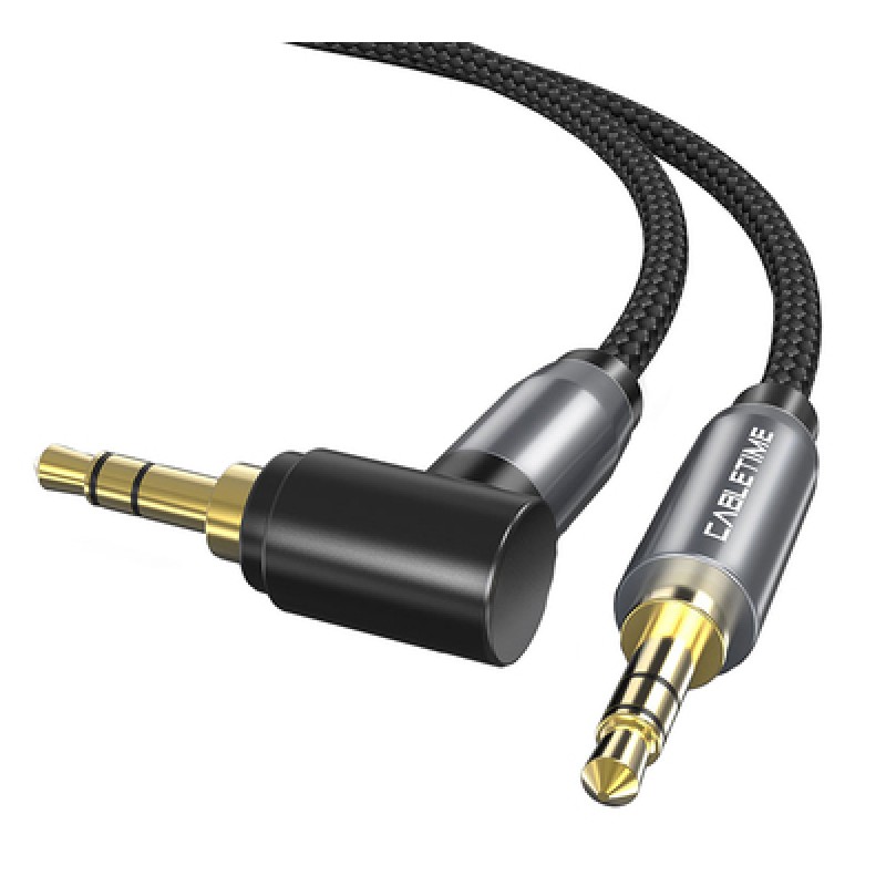 CABLETIME CABLETIME καλώδιο ήχου 3.5mm CT-P11RGN, γωνιακό, AUX, 1.8m, μαύρο