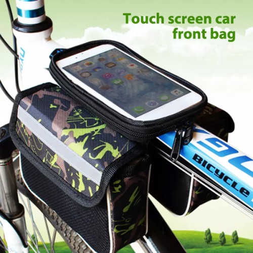 UNBRANDED Tσαντάκι ποδηλάτου BIKE-0035, με θήκη κινητού, μαύρο-πράσινο