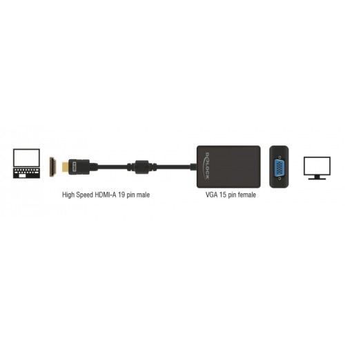 DELOCK DELOCK αντάπτορας HDMI σε VGA 65512, 1080p, μαύρος