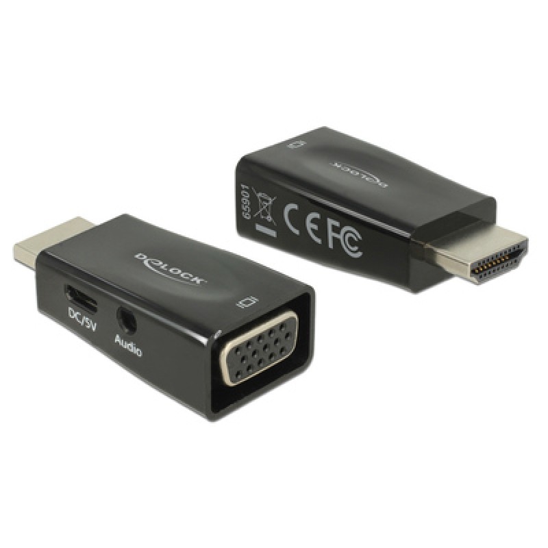 DELOCK DELOCK αντάπτορας HDMI σε VGA 65901 με 3.5mm, 1080p/60Hz, μαύρος